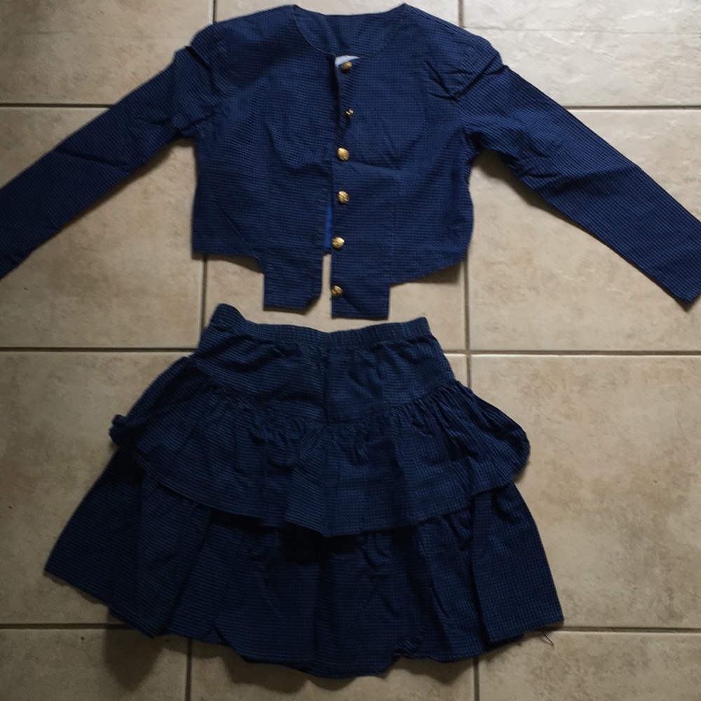 Check black and blue skirt set